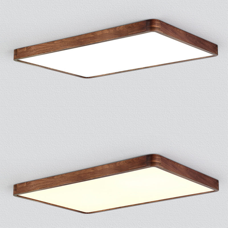 Traditional Chinese Walnut And Acrylic Square And Rectangular LED Flush Mount Ceiling Light For Living Room And Bedroom