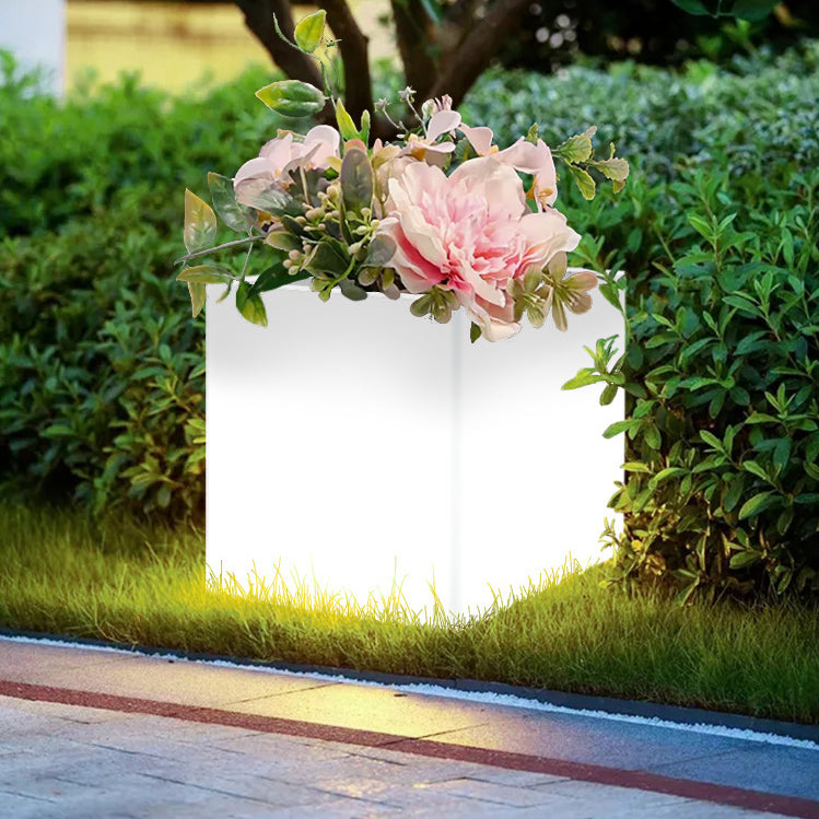 Modern Art Deco Solar Waterproof PE Square Planter LED Outdoor Light Landscape Lighting For Garden & Outdoor Patio