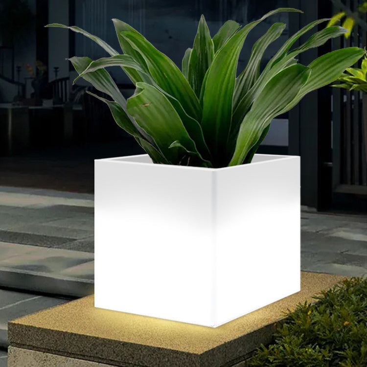 Modern Art Deco Solar Waterproof PE Square Planter LED Outdoor Light Landscape Lighting For Garden & Outdoor Patio