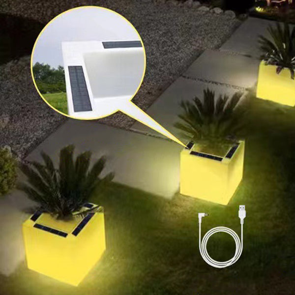 Modern Art Deco Solar Waterproof PE Square Planter LED Outdoor Light Landscape Lighting For Garden & Outdoor Patio