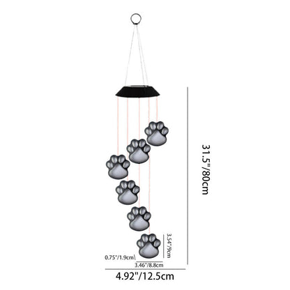 Modern Art Deco Solar Waterproof PP ABS Metal Cat Paw Wind Chime LED Outdoor Light Landscape Lighting For Garden & Outdoor Patio