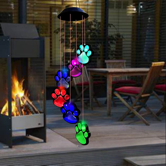 Modern Art Deco Solar Waterproof PP ABS Metal Cat Paw Wind Chime LED Outdoor Light Landscape Lighting For Garden & Outdoor Patio
