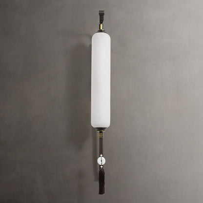 Traditional Chinese Brass Glass Jade Tassel Decoration Column LED Wall Sconce Lamp For Bedside And Living Room