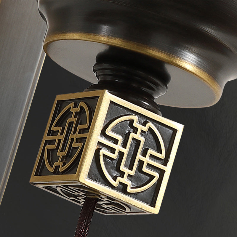 Traditional Chinese Brass Glass Jade Tassel Decoration Column LED Wall Sconce Lamp For Bedside And Living Room
