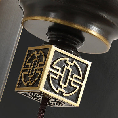 Traditional Chinese Brass Glass Jade Tassel Decoration Column LED Wall Sconce Lamp For Bedside And Living Room