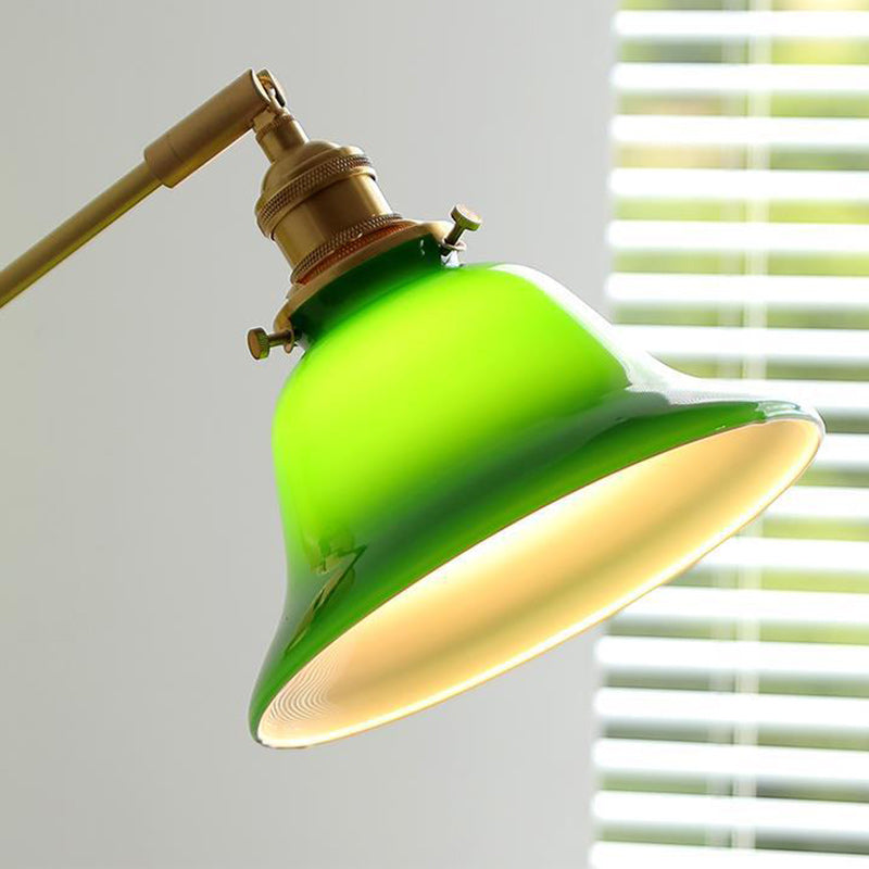 Contemporary Retro Brass Walnut Glass Bell-Shaped Pull Switch 1-Light Hanging Wall Sconce Lamp For Bedroom