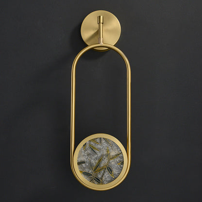 Traditional Chinese Brass Aluminum Glass Oval Bamboo Leaf LED Wall Sconce Lamp For Bedside