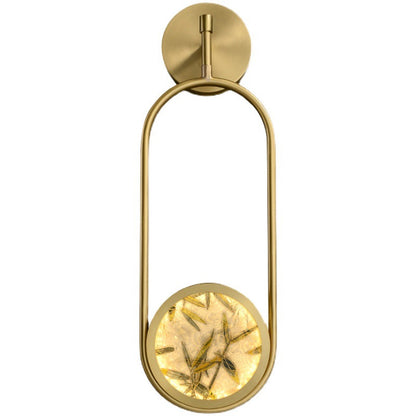 Traditional Chinese Brass Aluminum Glass Oval Bamboo Leaf LED Wall Sconce Lamp For Bedside