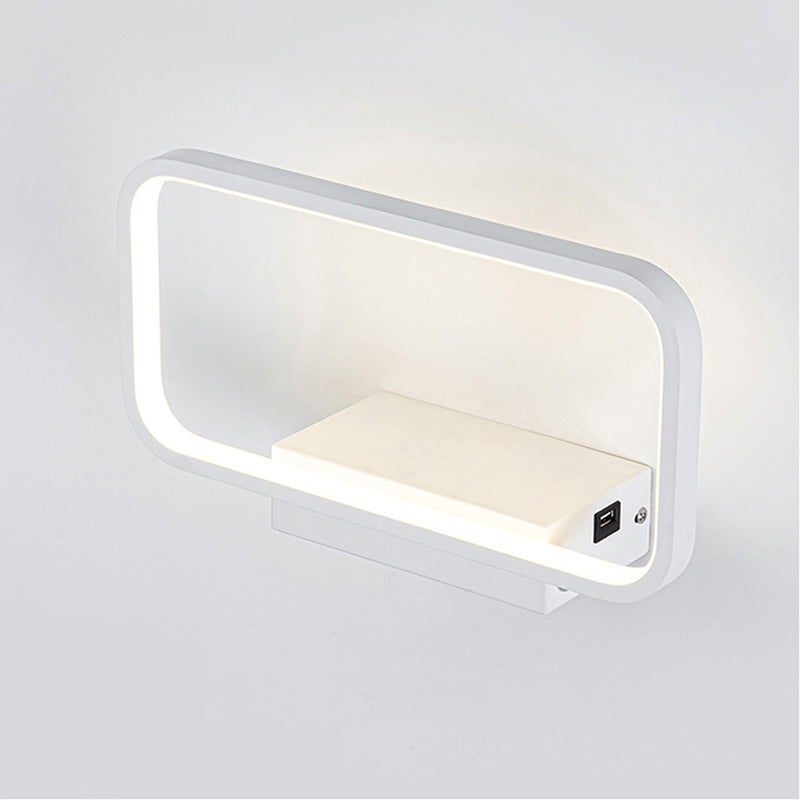 Modern Minimalist Iron Aluminum Resin Rectangular Wireless Phone Charging LED Wall Sconce Lamp For Bedside