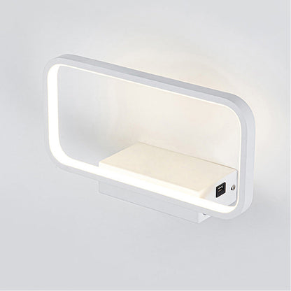 Modern Minimalist Iron Aluminum Resin Rectangular Wireless Phone Charging LED Wall Sconce Lamp For Bedside
