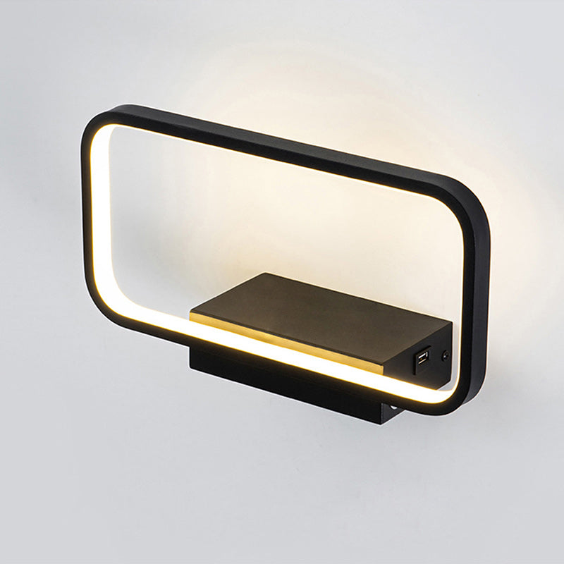 Modern Minimalist Iron Aluminum Resin Rectangular Wireless Phone Charging LED Wall Sconce Lamp For Bedside