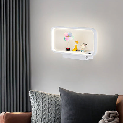 Modern Minimalist Iron Aluminum Resin Rectangular Wireless Phone Charging LED Wall Sconce Lamp For Bedside