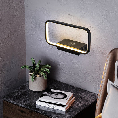 Modern Minimalist Iron Aluminum Resin Rectangular Wireless Phone Charging LED Wall Sconce Lamp For Bedside