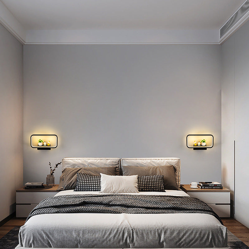 Modern Minimalist Iron Aluminum Resin Rectangular Wireless Phone Charging LED Wall Sconce Lamp For Bedside