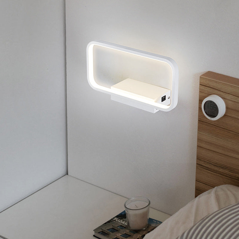 Modern Minimalist Iron Aluminum Resin Rectangular Wireless Phone Charging LED Wall Sconce Lamp For Bedside