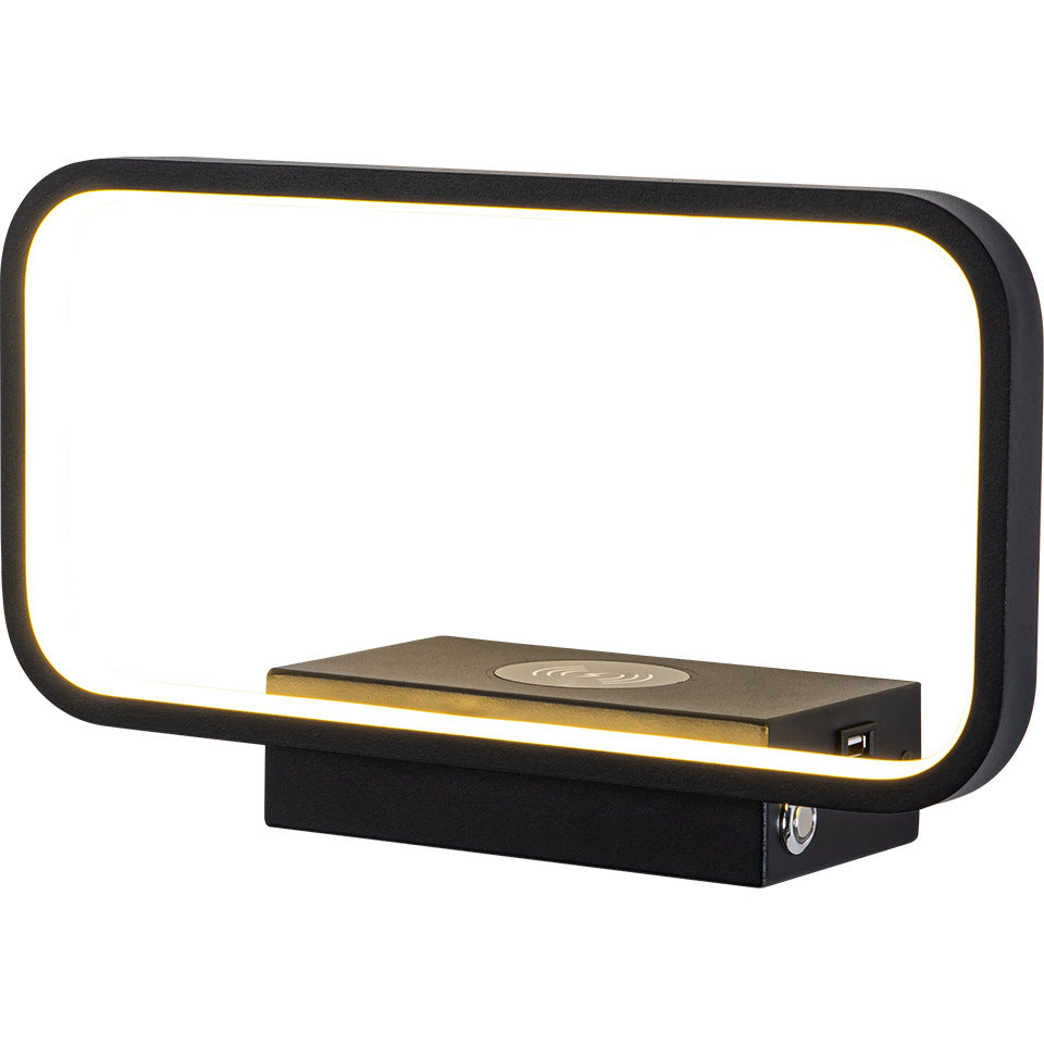 Modern Minimalist Iron Aluminum Resin Rectangular Wireless Phone Charging LED Wall Sconce Lamp For Bedside