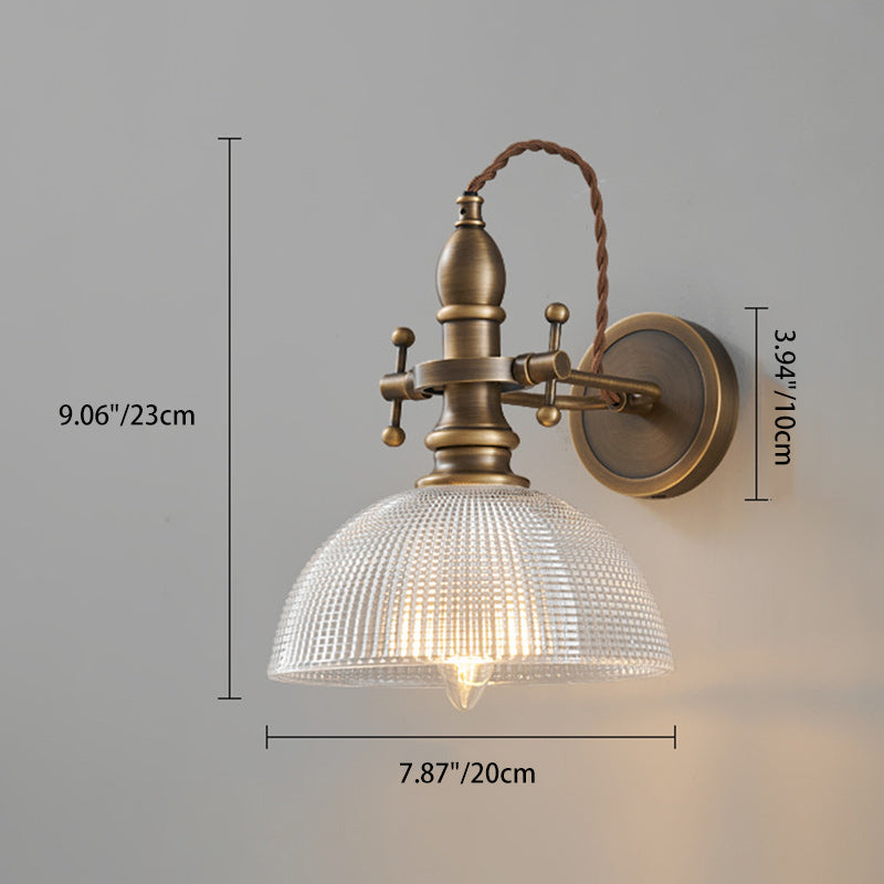 Traditional Vintage Brass Glass Semi-Circular Trumpet Adjustable 1-Light Wall Sconce Lamp For Bedside