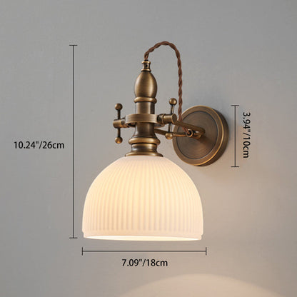 Traditional Vintage Brass Glass Semi-Circular Trumpet Adjustable 1-Light Wall Sconce Lamp For Bedside