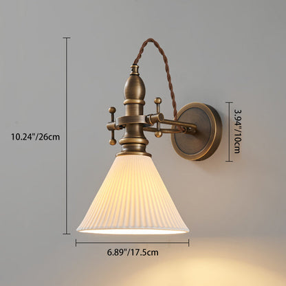 Traditional Vintage Brass Glass Semi-Circular Trumpet Adjustable 1-Light Wall Sconce Lamp For Bedside
