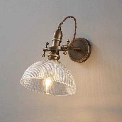 Traditional Vintage Brass Glass Semi-Circular Trumpet Adjustable 1-Light Wall Sconce Lamp For Bedside