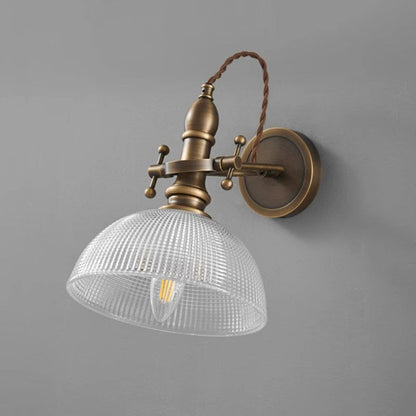 Traditional Vintage Brass Glass Semi-Circular Trumpet Adjustable 1-Light Wall Sconce Lamp For Bedside