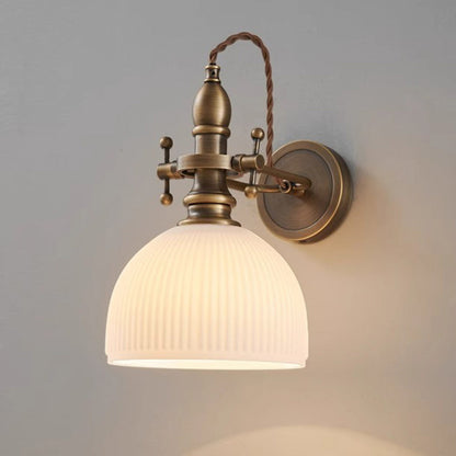 Traditional Vintage Brass Glass Semi-Circular Trumpet Adjustable 1-Light Wall Sconce Lamp For Bedside