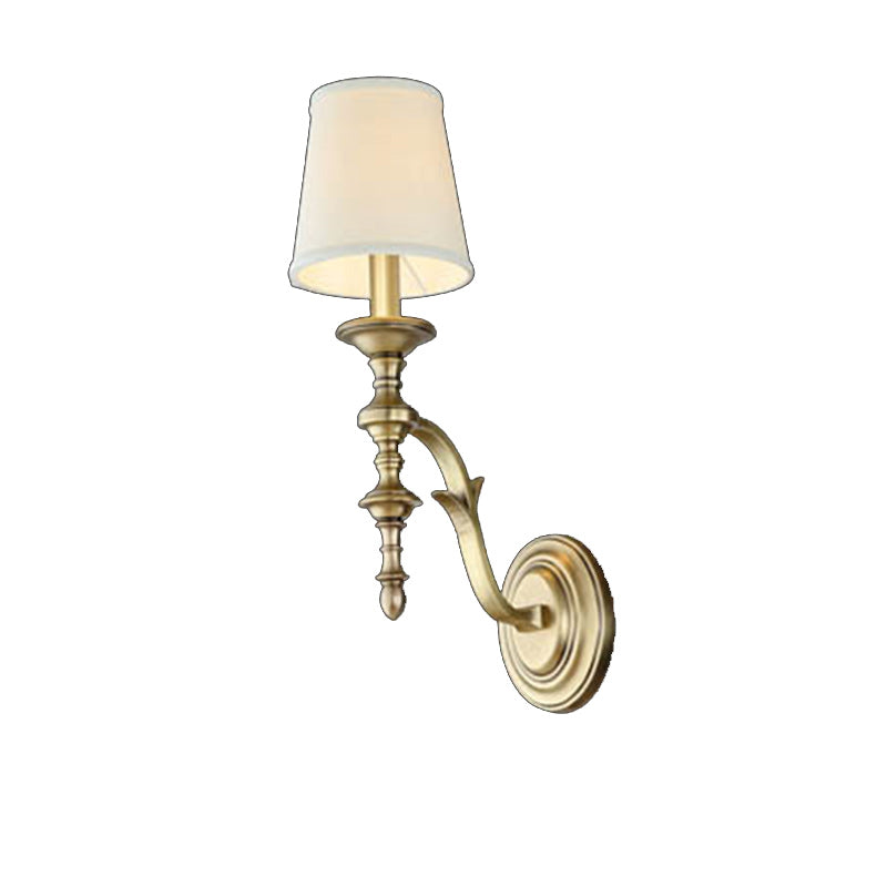Modern Mid-Century Brass Fabric Cylindrical 1/2-Light Wall Sconce Lamp For Bedroom & Hallway
