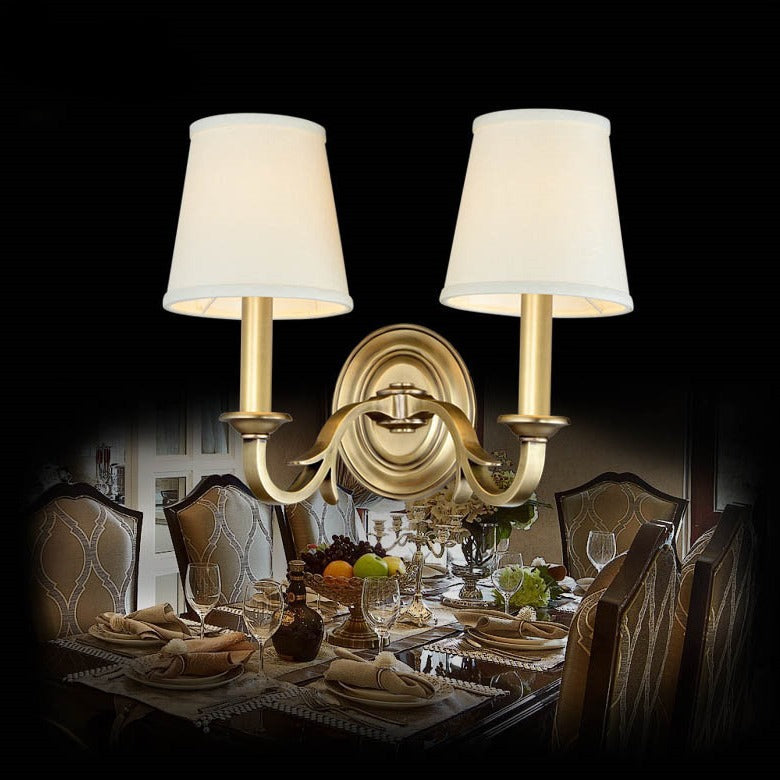Modern Mid-Century Brass Fabric Cylindrical 1/2-Light Wall Sconce Lamp For Bedroom & Hallway