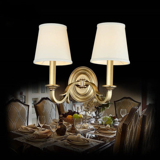 Modern Mid-Century Brass Fabric Cylindrical 1/2-Light Wall Sconce Lamp For Bedroom & Hallway