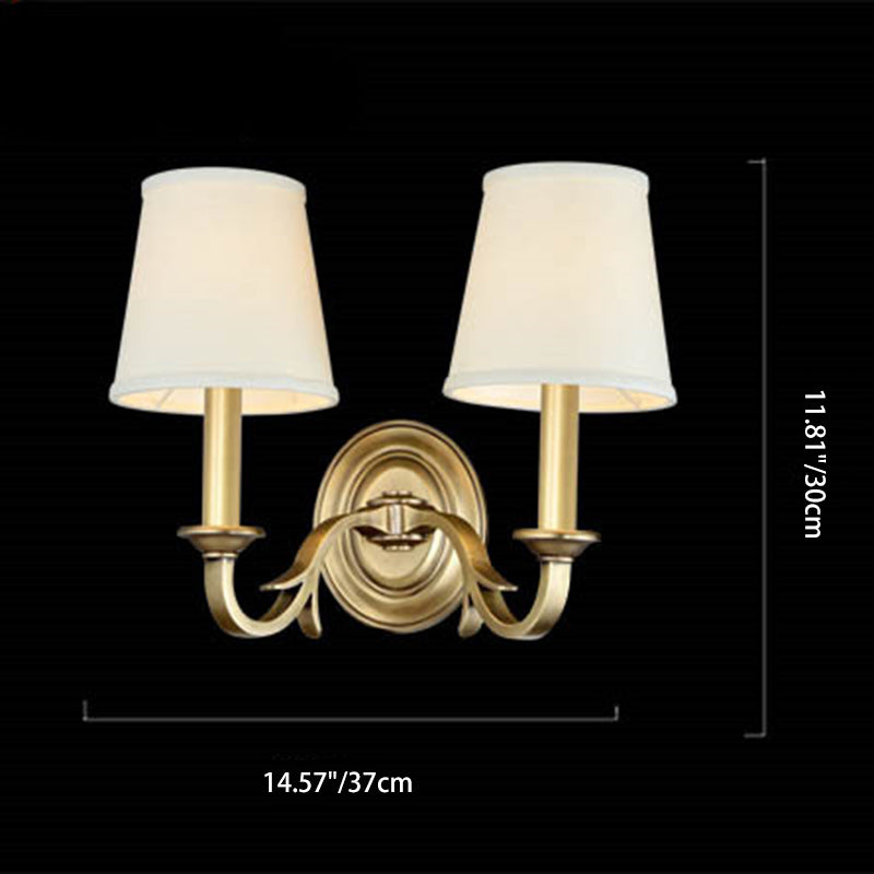 Modern Mid-Century Brass Fabric Cylindrical 1/2-Light Wall Sconce Lamp For Bedroom & Hallway