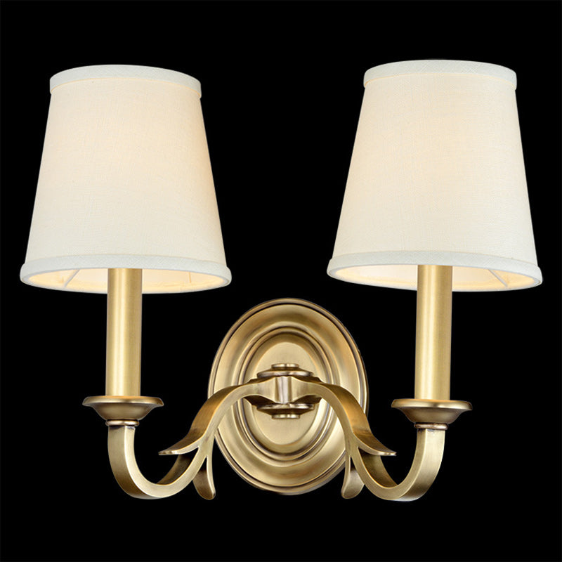 Modern Mid-Century Brass Fabric Cylindrical 1/2-Light Wall Sconce Lamp For Bedroom & Hallway