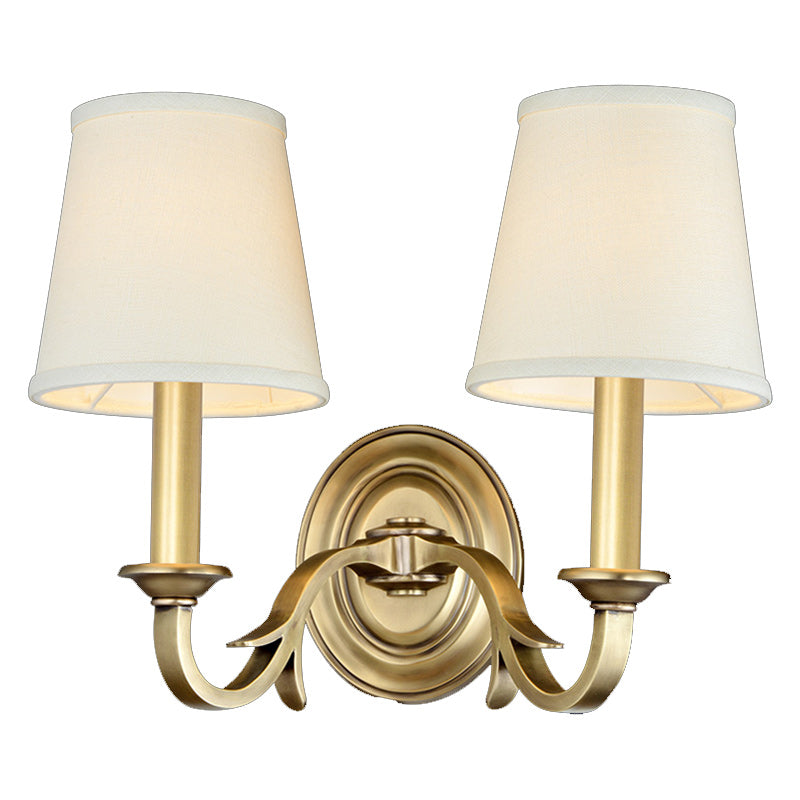 Modern Mid-Century Brass Fabric Cylindrical 1/2-Light Wall Sconce Lamp For Bedroom & Hallway