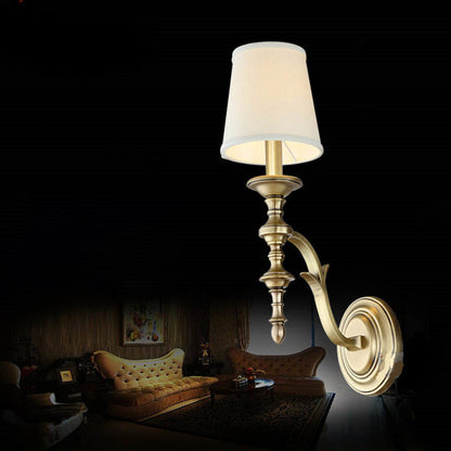 Modern Mid-Century Brass Fabric Cylindrical 1/2-Light Wall Sconce Lamp For Bedroom & Hallway
