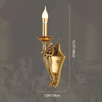 Traditional European Full Copper Mermaid Candle 1-Light Wall Sconce Lamp For Living Room & Bedroom
