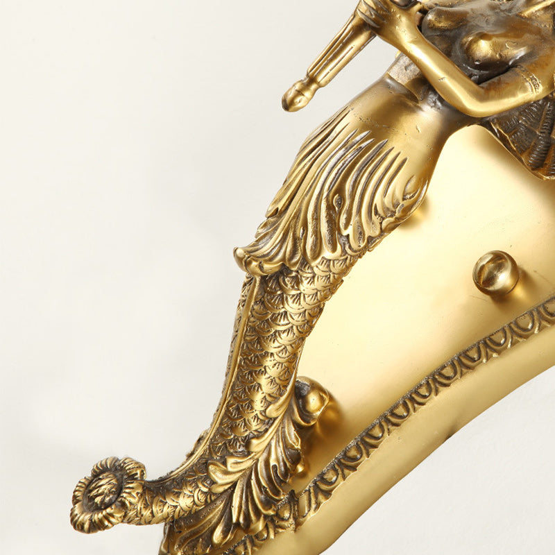 Traditional European Full Copper Mermaid Candle 1-Light Wall Sconce Lamp For Living Room & Bedroom