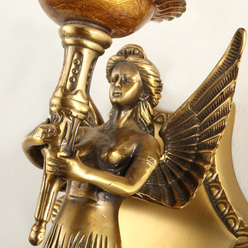 Traditional European Full Copper Mermaid Candle 1-Light Wall Sconce Lamp For Living Room & Bedroom