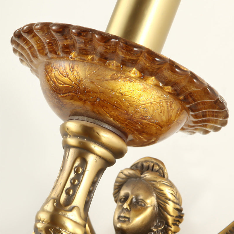 Traditional European Full Copper Mermaid Candle 1-Light Wall Sconce Lamp For Living Room & Bedroom