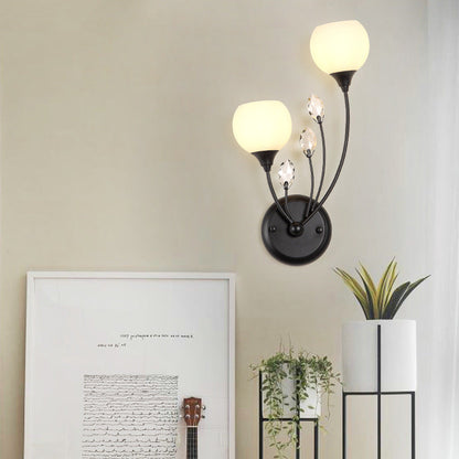 Contemporary Nordic Glass Crystal Iron Bubble Branch 1/2-Light Wall Sconce Lamp For Living Room & Bedroom
