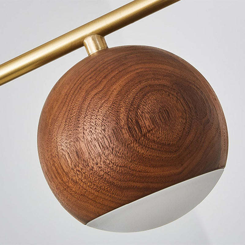 Contemporary Nordic Walnut Brass Glass Ball 4-Light LED Chandelier Island Light For Dining Room