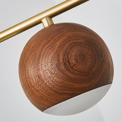 Contemporary Nordic Walnut Brass Glass Ball 4-Light LED Chandelier Island Light For Dining Room