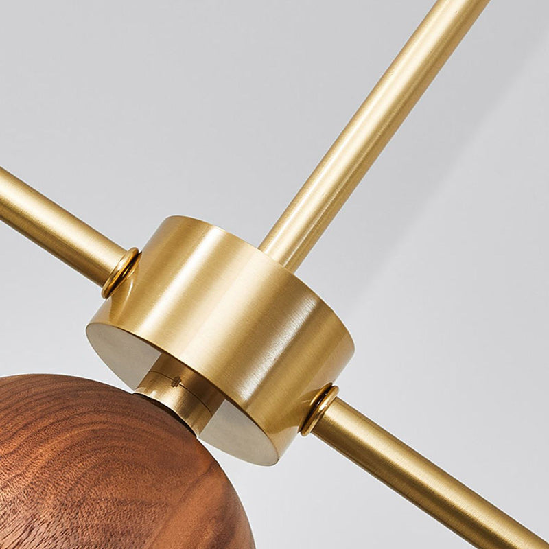 Contemporary Nordic Walnut Brass Glass Ball 4-Light LED Chandelier Island Light For Dining Room