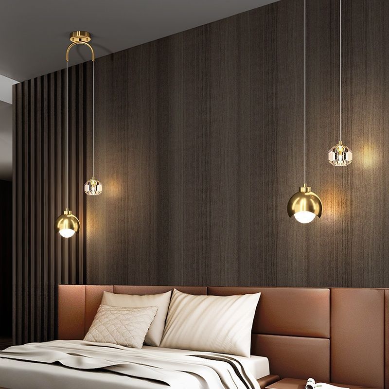 Modern Luxury Brass Crystal Ball 2-Light Pendant Light For Bedside And Dining Room