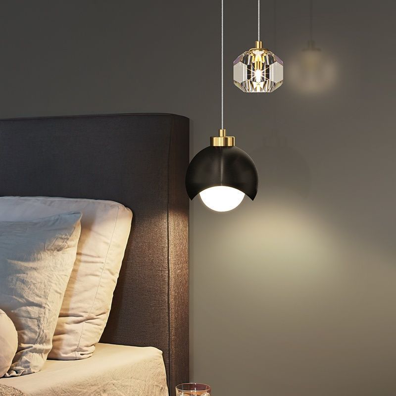 Modern Luxury Brass Crystal Ball 2-Light Pendant Light For Bedside And Dining Room