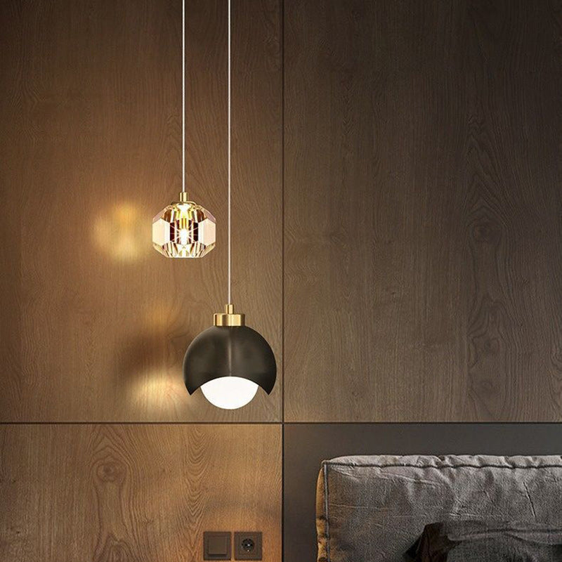 Modern Luxury Brass Crystal Ball 2-Light Pendant Light For Bedside And Dining Room
