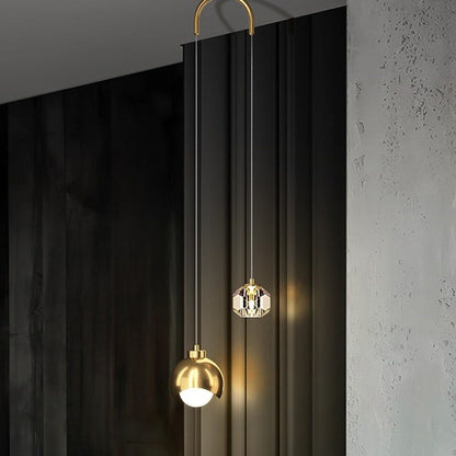 Modern Luxury Brass Crystal Ball 2-Light Pendant Light For Bedside And Dining Room
