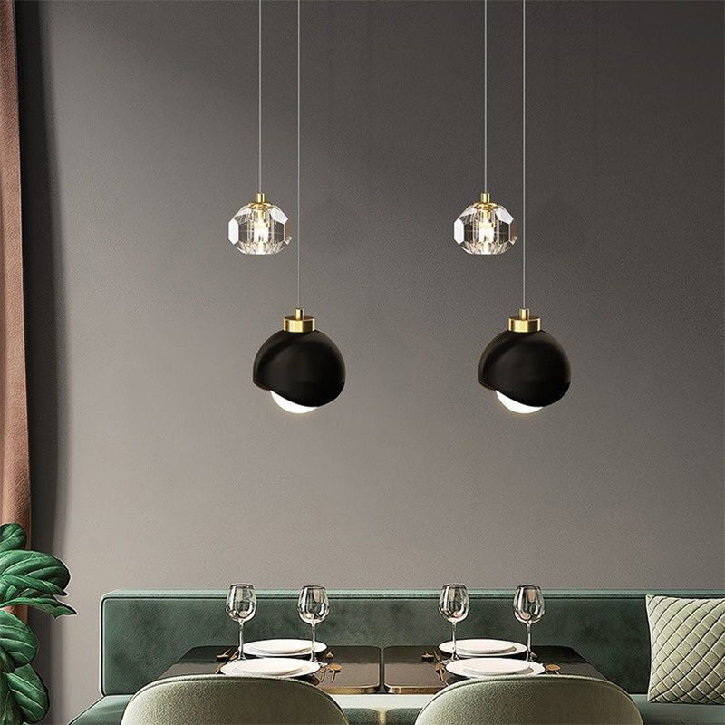 Modern Luxury Brass Crystal Ball 2-Light Pendant Light For Bedside And Dining Room