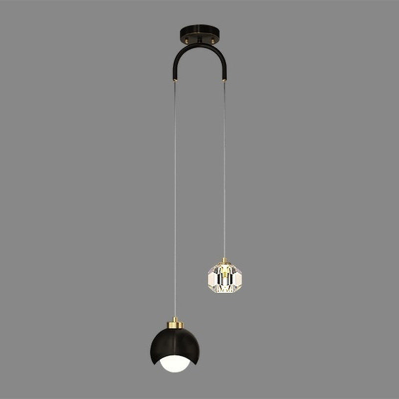 Modern Luxury Brass Crystal Ball 2-Light Pendant Light For Bedside And Dining Room