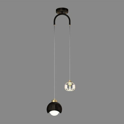 Modern Luxury Brass Crystal Ball 2-Light Pendant Light For Bedside And Dining Room