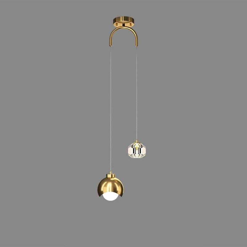 Modern Luxury Brass Crystal Ball 2-Light Pendant Light For Bedside And Dining Room