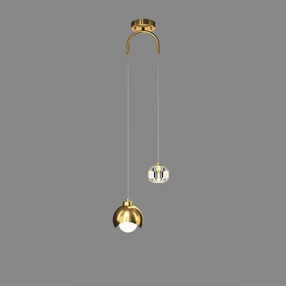 Modern Luxury Brass Crystal Ball 2-Light Pendant Light For Bedside And Dining Room